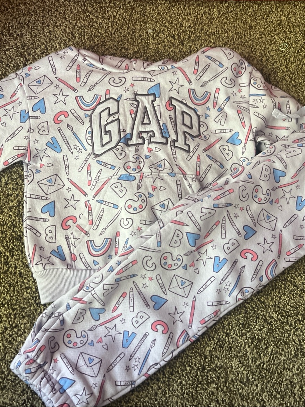 GAP Light Pink Sweatshirt with Blue & Pink Doodle Print